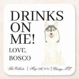 Personlig Pomsky Hund Bröllop Underlägg Papper Kvadrat