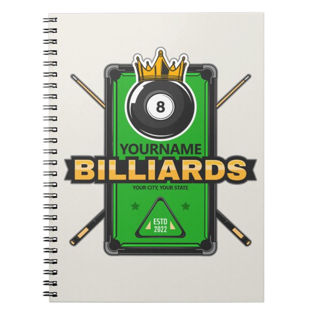 Personlig Poolhall NAME 8 Boll Kronan Biljard Anteckningsbok (Framsidan)