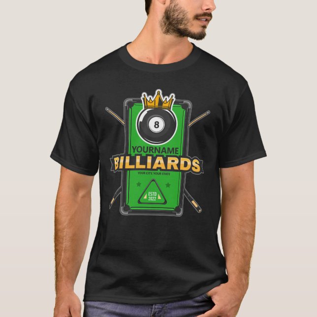 Personlig Poolhall NAME 8 Boll Kronan Biljard T Shirt (Framsida)