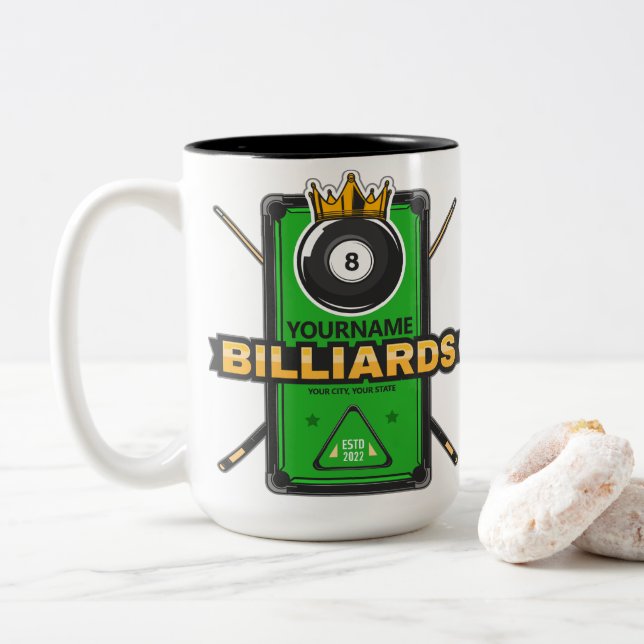 Personlig Poolhall NAME 8 Boll Kronan Biljard Två-Tonad Mugg (Med munk)