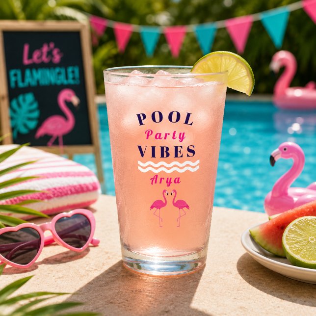 Personlig Poolparty-stämning Flamingo Drickglas Glaskopp (Skapare uppladdad)