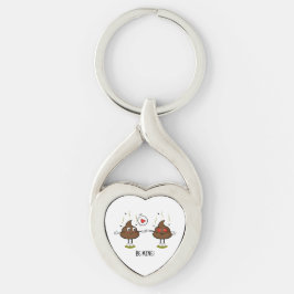 Personlig Poop Emoji Kärlek par Twisted Heart Silverfärgad Nyckelring