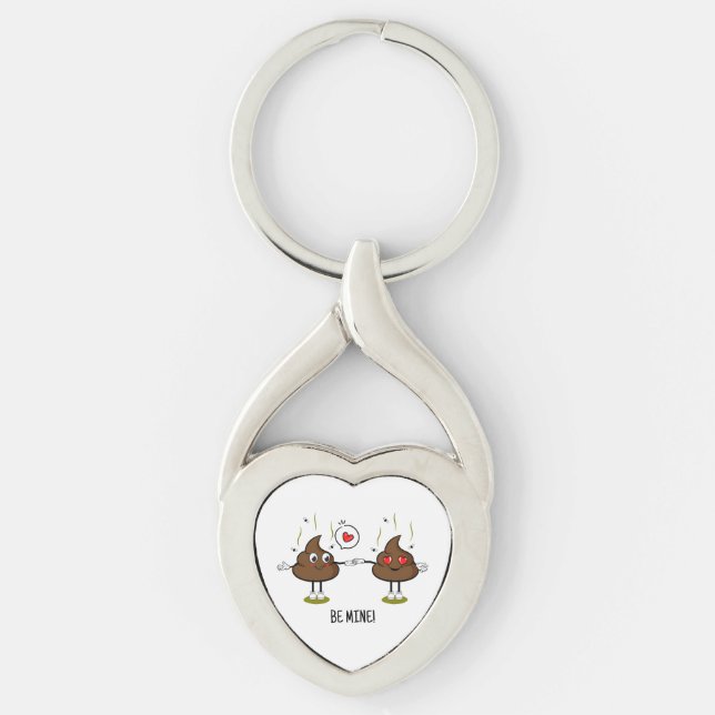 Personlig Poop Emoji Kärlek par Twisted Heart Silverfärgad Nyckelring (Framsidan)
