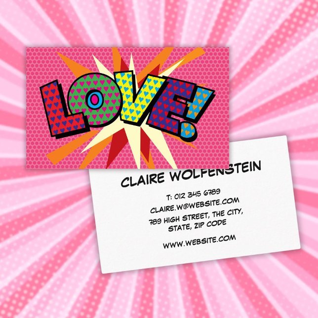 Personlig Pop Art Seriebok KÄRLEK Visitkort (Personalized Pop Art Comic Book LOVE Business Card)
