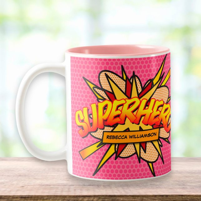 Personlig Pop Art Serietidning SUPERHJÄLTE Två-Tonad Mugg (Skapare uppladdad)