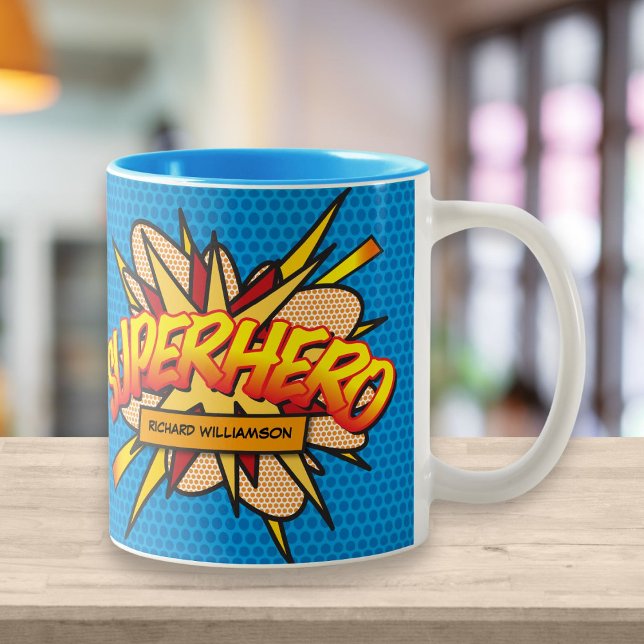 Personlig Pop Art Tecknad Bok SUPERHERO Två-Tonad Mugg (Skapare uppladdad)