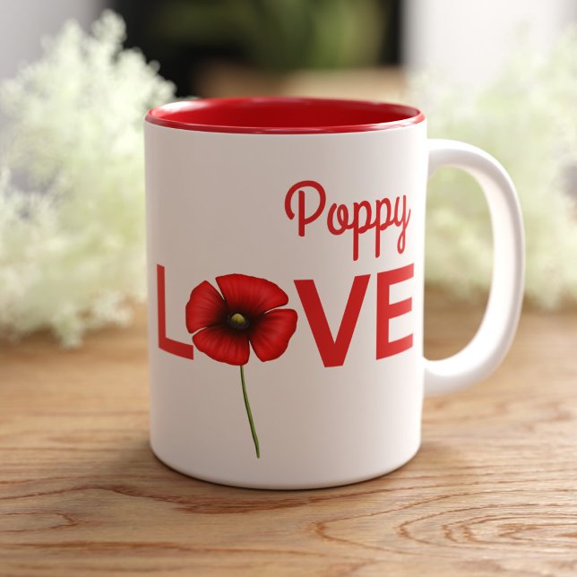 Personlig Poppy Flower Kärlek Coffee Mugg (Perfect poppy coffee mug if you love poppies and coffee. Just add your name)
