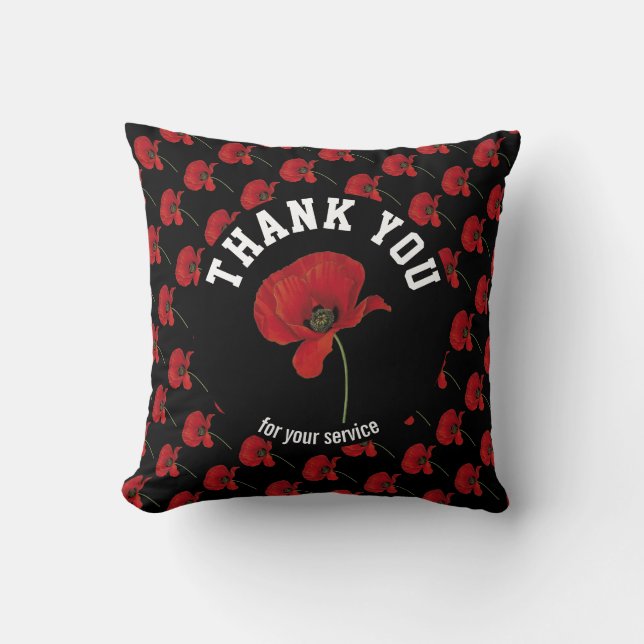 Personlig POPPY Remembran Tack BLACK Kudde (Framsida)