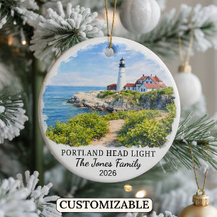 Personlig Portland Head fyr, Maine Julgransprydnad Keramik