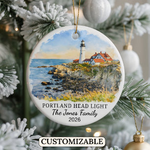 Personlig Portland Head fyr, Maine Julgransprydnad Keramik