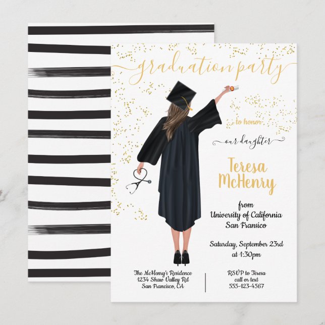 Personlig Porträtt Sjuksköterska Medicinsk Examen  Inbjudningar (Fram/baksida)