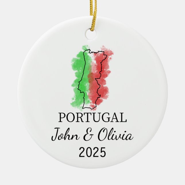 Personlig Portugal Ornament, Portugal Flagga Gift Julgransprydnad Keramik (Framsidan)