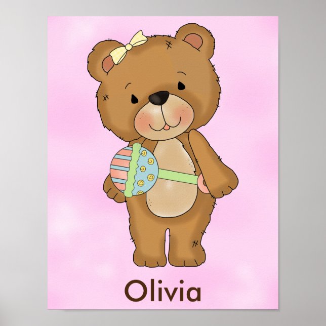 Personlig Poster Babyflicka Teddybjörn (Framsidan)