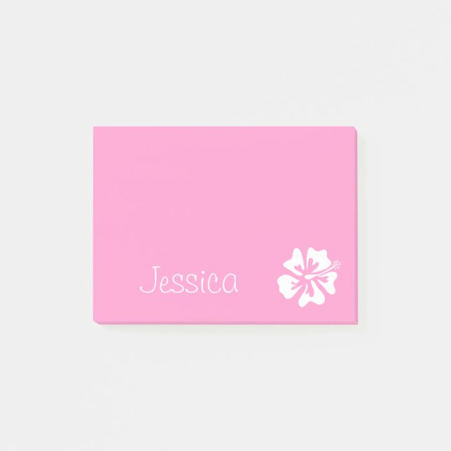 Personlig PostIT®-anteckningar | Rosa hibiscus-blo Post-it Block (Framsida)