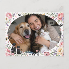 Personlig postkort med foto av husdjur i blomstera vykort