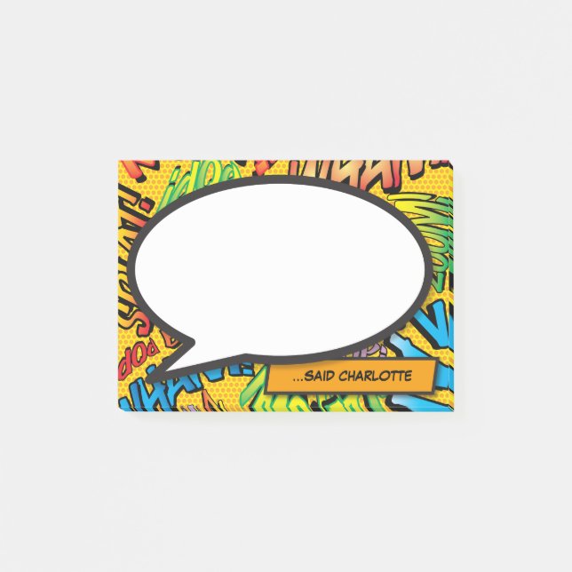 Personlig pratbubbla-figur i seriestil post-it block (Framsida)