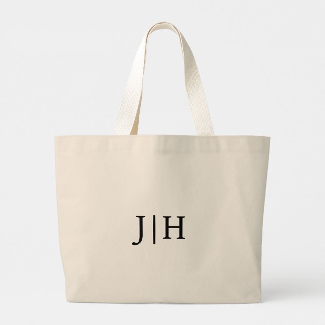 Personlig Preppy Black Monogram Canvas Tote Bag Jumbo Tygkasse (Baksida)