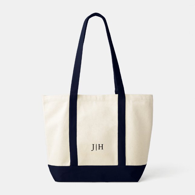 Personlig Preppy Black Monogram Canvas Tote Bag Tygkasse (Baksida)