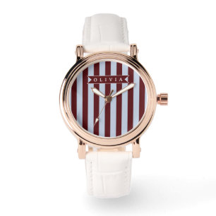 Personlig Preppy Brun Blå Cabana-randig Armbandsur