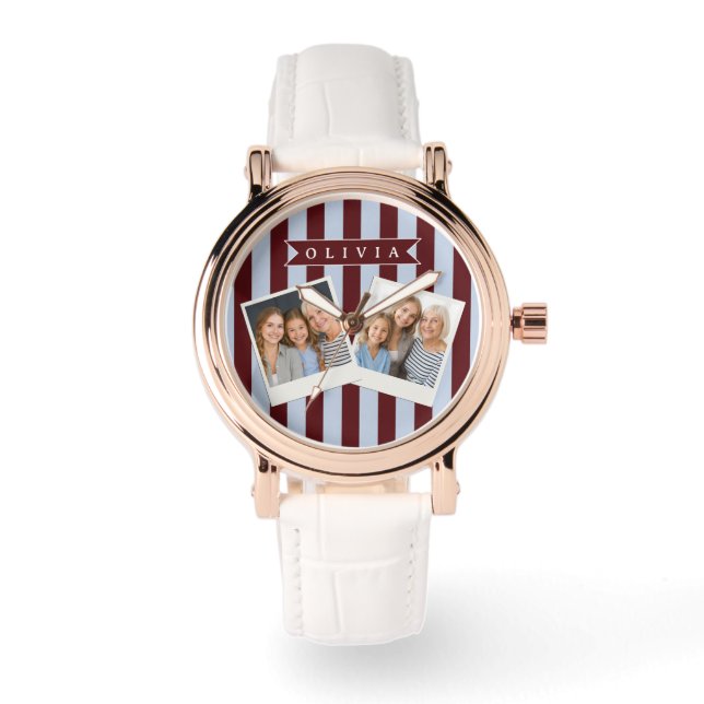 Personlig Preppy Brun Blå Cabana Randig Armbandsur (Framsida)