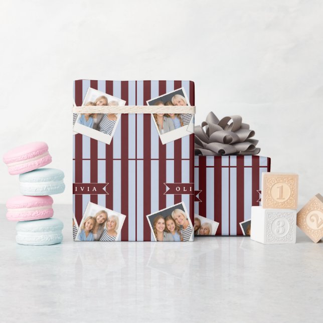Personlig Preppy Brun Blå Cabana-randig Presentpapper (Baby Shower)