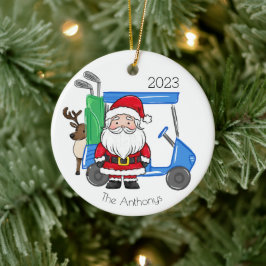 Personlig Preppy Golf Cart Santa Reindeer Julgransprydnad Keramik