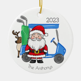 Personlig Preppy Golf Cart Santa Reindeer Julgransprydnad Keramik