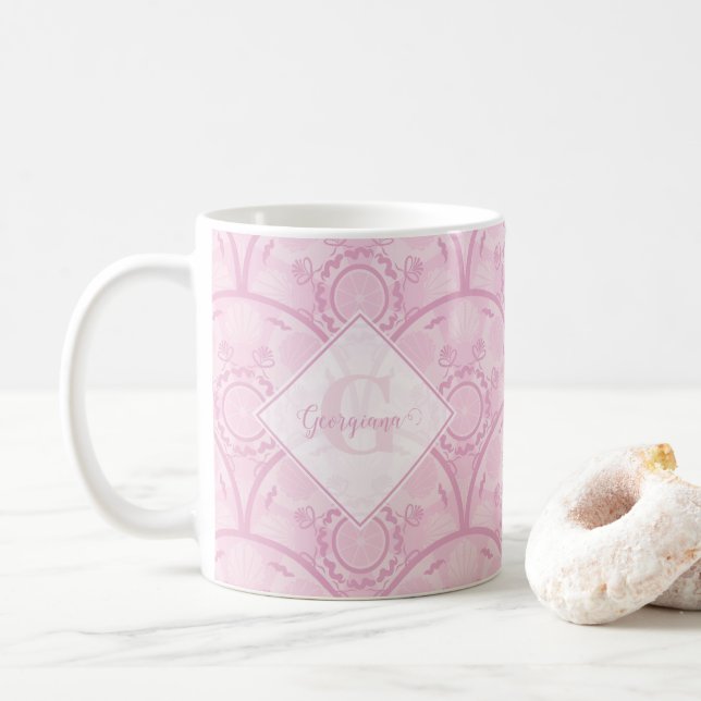 Personlig Preppy in Rosa Mandala Art Deco Kaffemugg (Med munk)