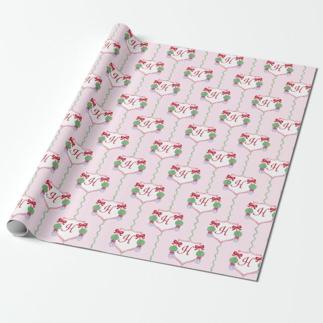 Personlig Preppy Jul Monogram-Vapensköld Presentpapper (Utrullad)