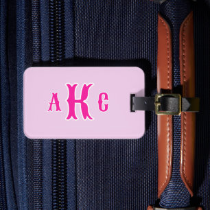 Personlig Preppy Monogram Rosa och Lila Bagagebricka