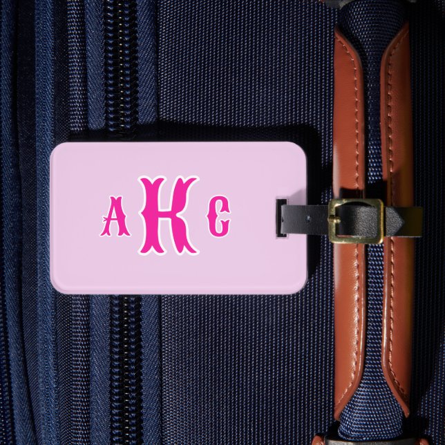 Personlig Preppy Monogram Rosa och Lila Bagagebricka (Framsida Insitu 4)