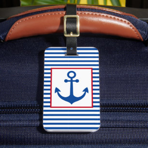 Personlig Preppy-nautisk randig och ankare Bagagebricka