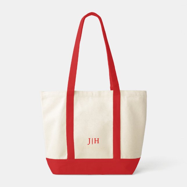 Personlig Preppy Red Monogram Canvas Tote Bag Tygkasse (Baksida)