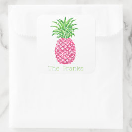 Personlig Preppy Rosa Ananas Stjärnor Fyrkantigt Klistermärke