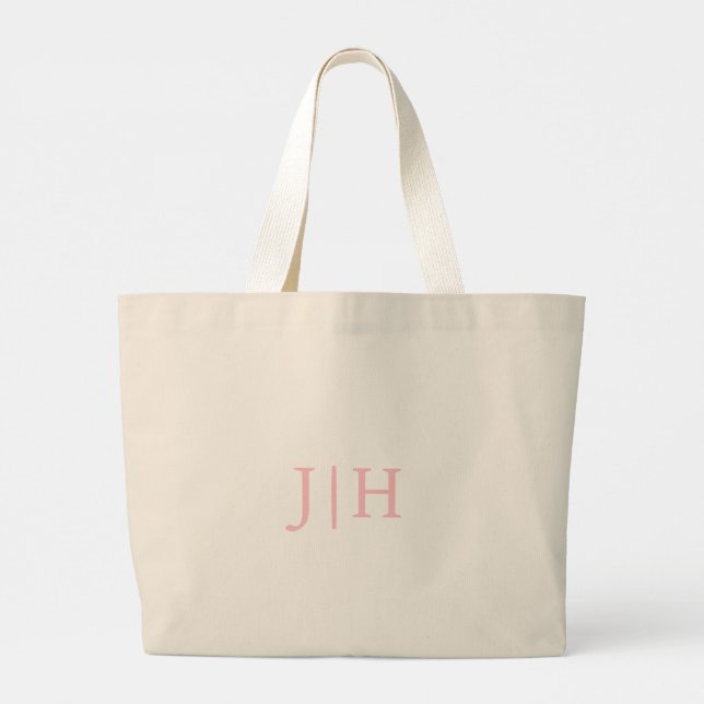 Personlig Preppy Rosa Monogram Canvas Tote Bag Jumbo Tygkasse (Baksida)