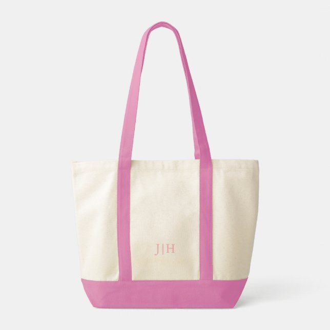 Personlig Preppy Rosa Monogram Tote Bag Tygkasse (Baksida)