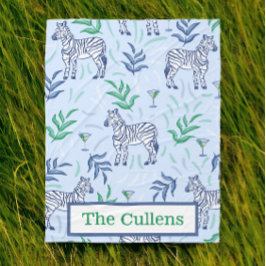 Personlig Preppy Zebror & Martinis Blå Fleecefilt