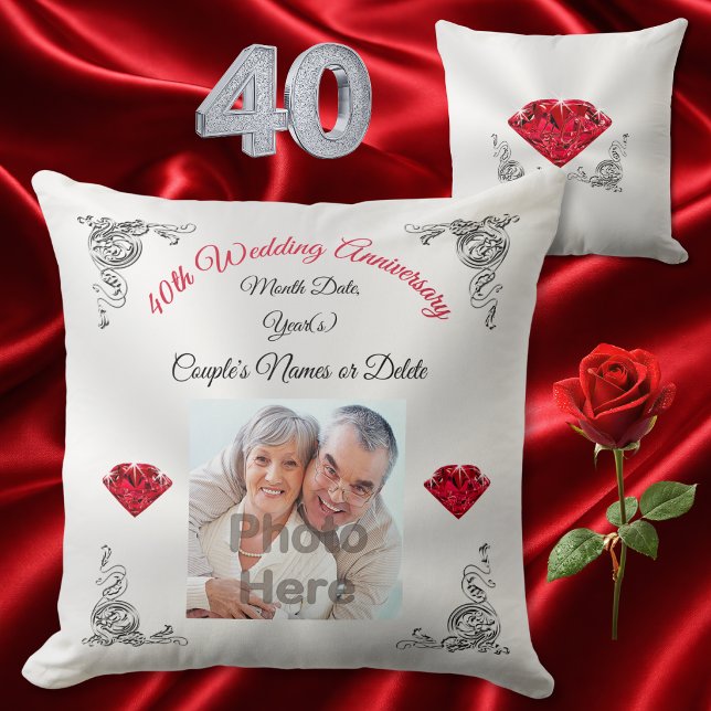 Personlig present för 40-års bröllopsjubileum kudde (Personalized 40th wedding anniversary gifts for parents, wife, friends or family. 40th pillow.)