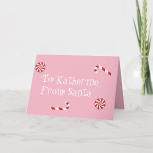 Personlig present från tomten julgodis rosa kort