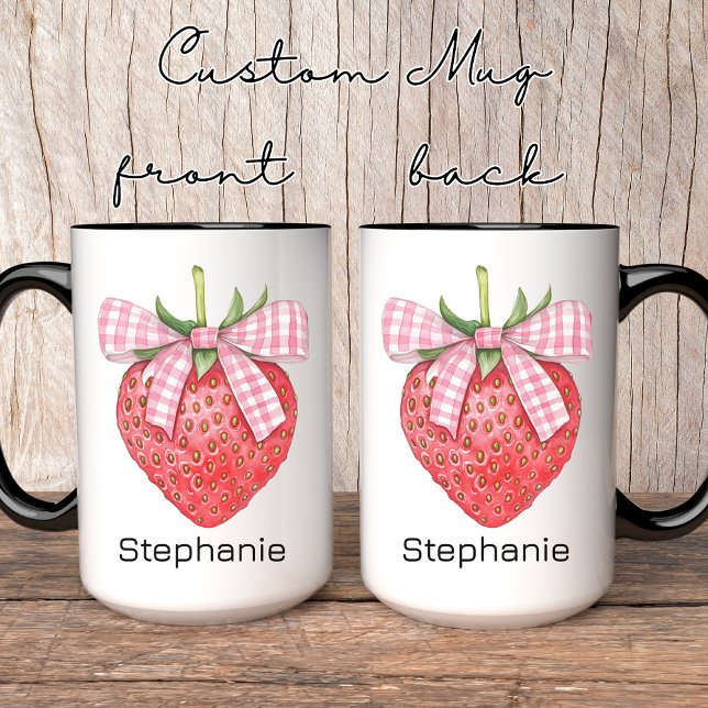 Personlig present Kaffe/Te-mugg med jordgubbar, Fö Mugg (strawberry coquette mug, custom name mug, personalized strawberry mug, mug for her, birthday gift)