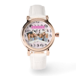 Personlig present med rosa månfas och himmelskt na armbandsur