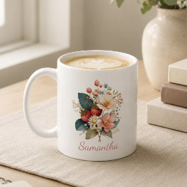 Personlig present till henne Berry Floral Namn Kaffemugg