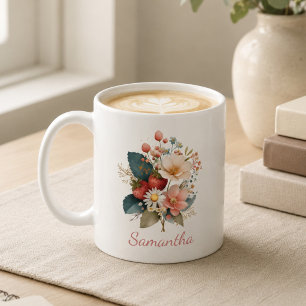 Personlig present till henne Berry Floral Namn Kaffemugg