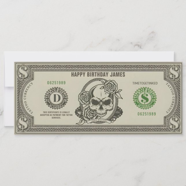 Personlig presentkort för tatueringsbiljett inbjudningar (Framsida)