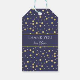 Personlig presentkort i marinblå med guldprickar presentetikett