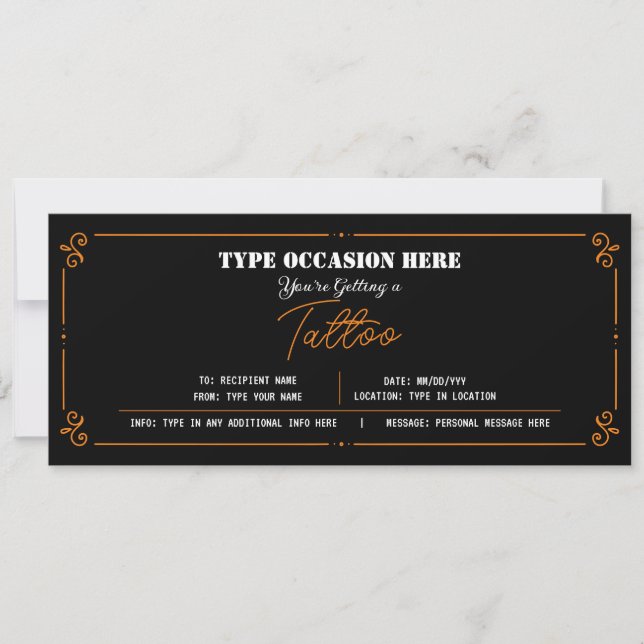 Personlig presentkupong för tatuering CERTIFIKAT Inbjudningar (Framsida)