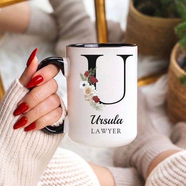 Personlig presentmugg med blommor och alfabetet fö mugg (Personalized Monogram Floral Alphabet Mug for Mom, Grandma, Teacher, Nurse, Lawyer or Bridesmaid)