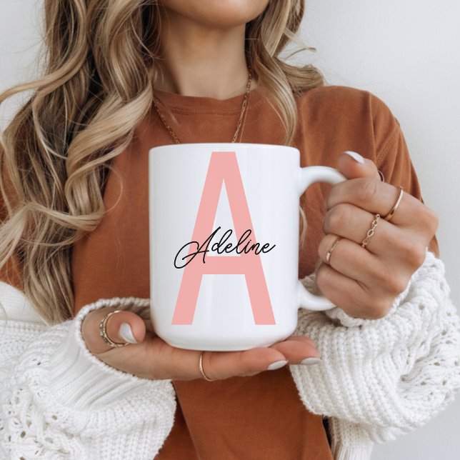 Personlig presentmugg med persikomonogram för henn kaffemugg (Personalized Peach Monogram Mug Gift for Her, Peach Initial Name Coffee Mug Birthday Gift for Mom)