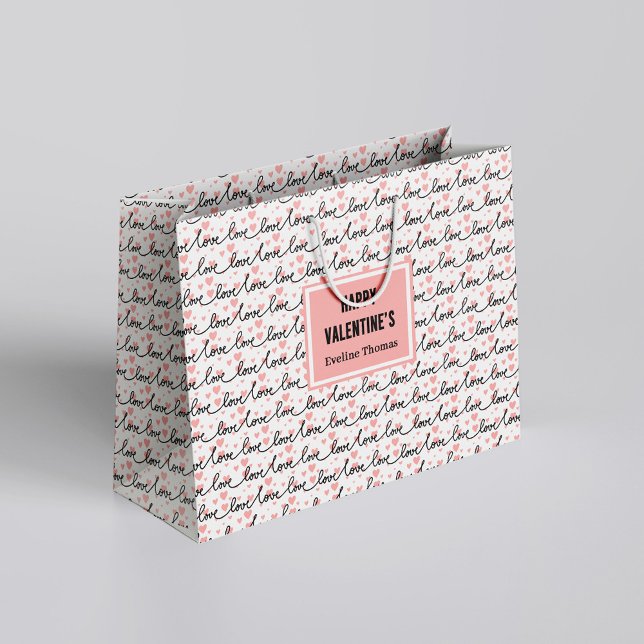 Personlig presentpåse för Alla hjärtans dag Rosa S (Personalized Wedding Gift Bag Pink Black Heart Sketch)