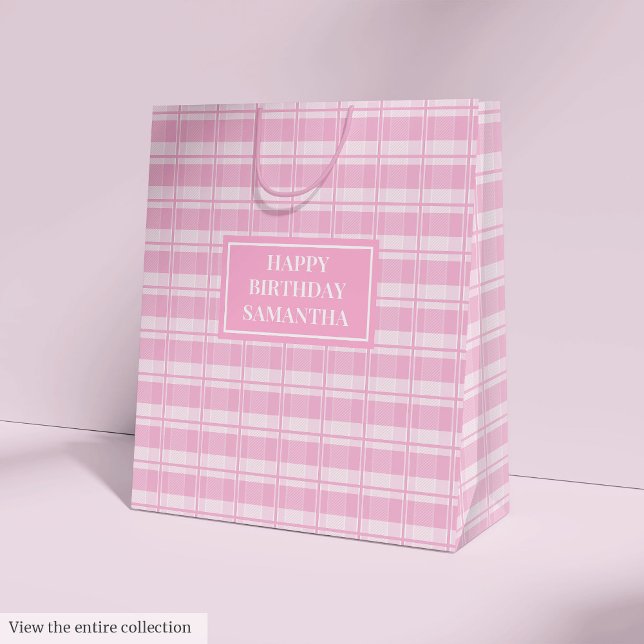 Personlig presentpåse Klassisk Rosa Rutmönsteracce (Personalized Gift Bag Classic Pink Plaid Accent)